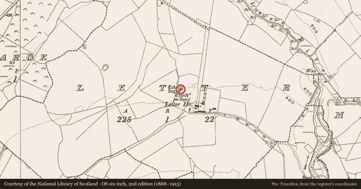 Ordnance Survey six-inch map, 2nd edition (1888–1915) covering the location of Ritual site - holy well, Letter, County Offaly, with a pin at the register's coordinates
