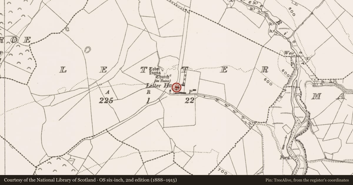 Ordnance Survey six-inch map, 2nd edition (1888–1915) covering the location of House - 17th century, Letter, County Offaly, with a pin at the register's coordinates
