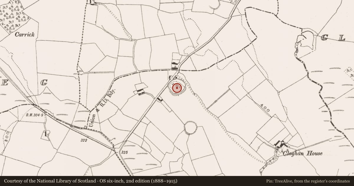 Ordnance Survey six-inch map, 2nd edition (1888–1915) covering the location of Ringfort - cashel, Cloghan, County Offaly, with a pin at the register's coordinates