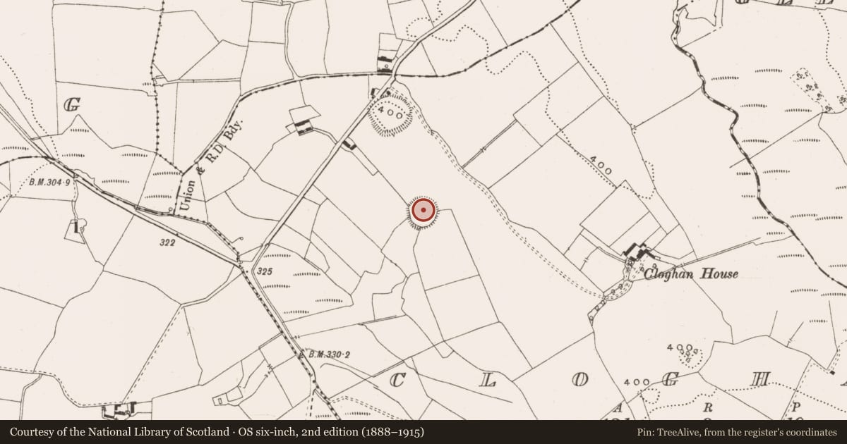Ordnance Survey six-inch map, 2nd edition (1888–1915) covering the location of Ringfort - rath, Cloghan, County Offaly, with a pin at the register's coordinates