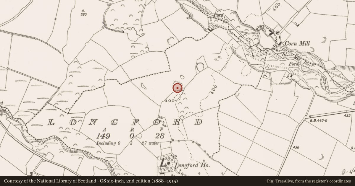 Ordnance Survey six-inch map, 2nd edition (1888–1915) covering the location of Ringfort - rath, Longford, County Offaly, with a pin at the register's coordinates