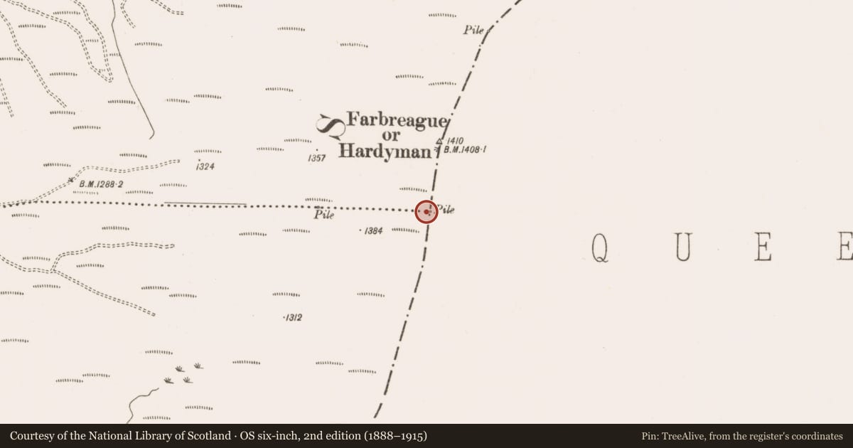 Ordnance Survey six-inch map, 2nd edition (1888–1915) covering the location of Cairn - boundary cairn, Pollduff, County Offaly, with a pin at the register's coordinates