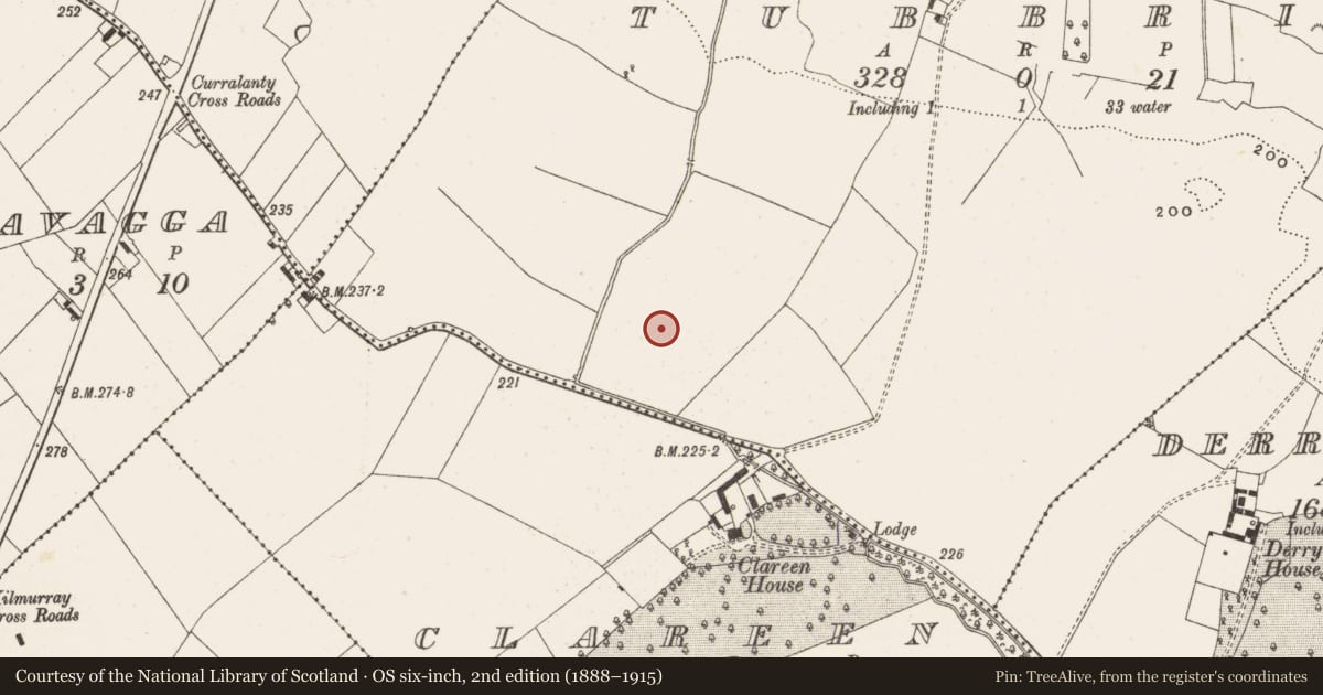 Ordnance Survey six-inch map, 2nd edition (1888–1915) covering the location of Fulacht fia, Tubbrid, County Offaly, with a pin at the register's coordinates
