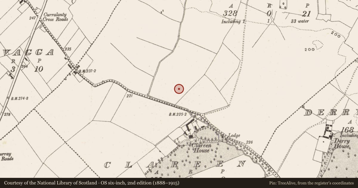 Ordnance Survey six-inch map, 2nd edition (1888–1915) covering the location of Fulacht fia, Tubbrid, County Offaly, with a pin at the register's coordinates