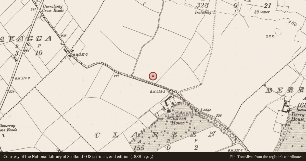 Ordnance Survey six-inch map, 2nd edition (1888–1915) covering the location of Fulacht fia, Tubbrid, County Offaly, with a pin at the register's coordinates