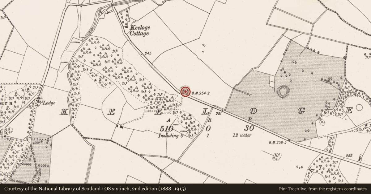 Ordnance Survey six-inch map, 2nd edition (1888–1915) covering the location of Ringfort - rath, Keeloge, County Offaly, with a pin at the register's coordinates