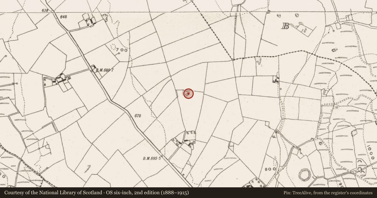 Ordnance Survey six-inch map, 2nd edition (1888–1915) covering the location of Barrow - bowl-barrow, Gorteen, County Offaly, with a pin at the register's coordinates