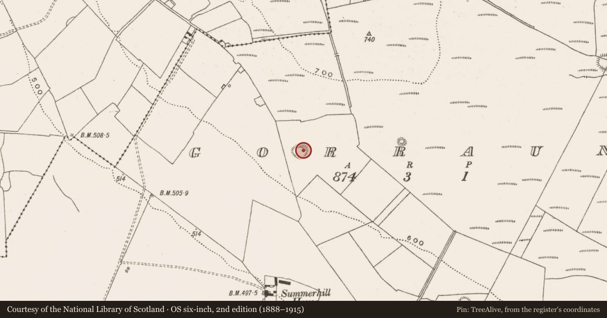 Ordnance Survey six-inch map, 2nd edition (1888–1915) covering the location of Ringfort - rath, Gorraun, County Offaly, with a pin at the register's coordinates