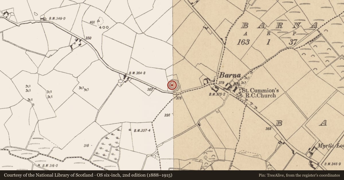 Ordnance Survey six-inch map, 2nd edition (1888–1915) covering the location of Ringfort - unclassified, Corraclevin, County Offaly, with a pin at the register's coordinates