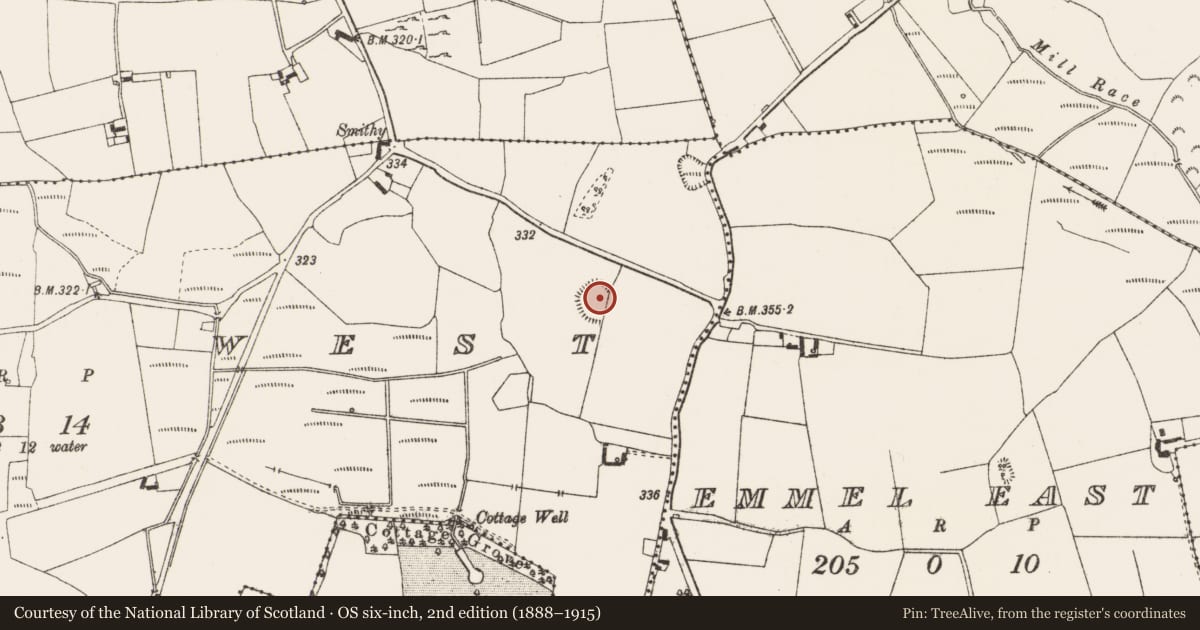 Ordnance Survey six-inch map, 2nd edition (1888–1915) covering the location of Ringfort - rath, Emmel West, County Offaly, with a pin at the register's coordinates
