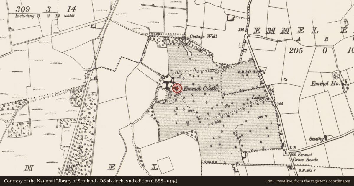 Ordnance Survey six-inch map, 2nd edition (1888–1915) covering the location of House - 17th century, Emmel West, County Offaly, with a pin at the register's coordinates
