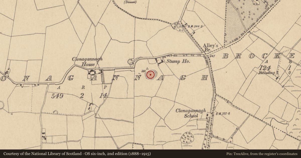 Ordnance Survey six-inch map, 2nd edition (1888–1915) covering the location of Ringfort - unclassified, Clonagannagh, County Offaly, with a pin at the register's coordinates