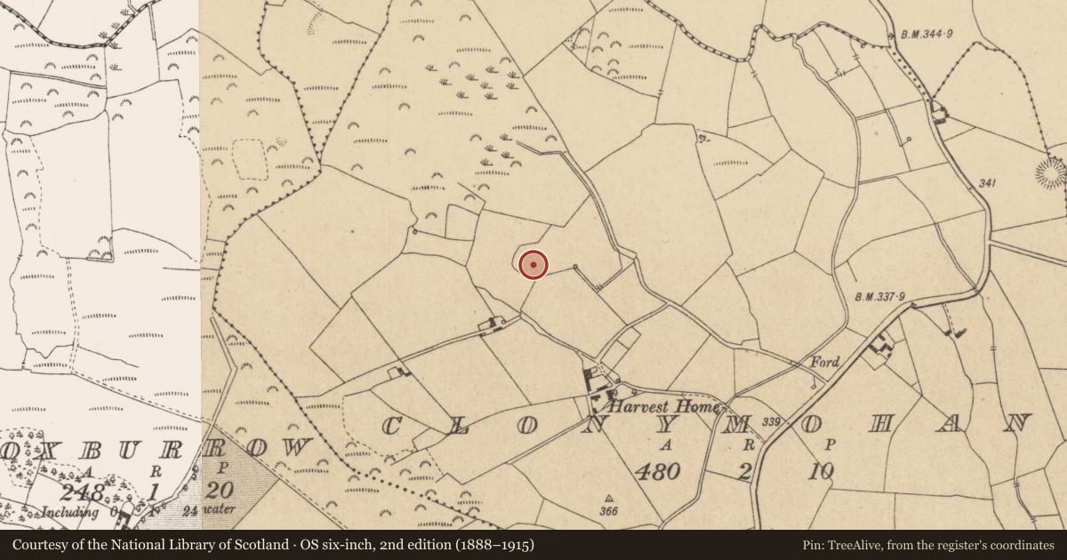 Ordnance Survey six-inch map, 2nd edition (1888–1915) covering the location of Ringfort - rath, Clonymohan, County Offaly, with a pin at the register's coordinates
