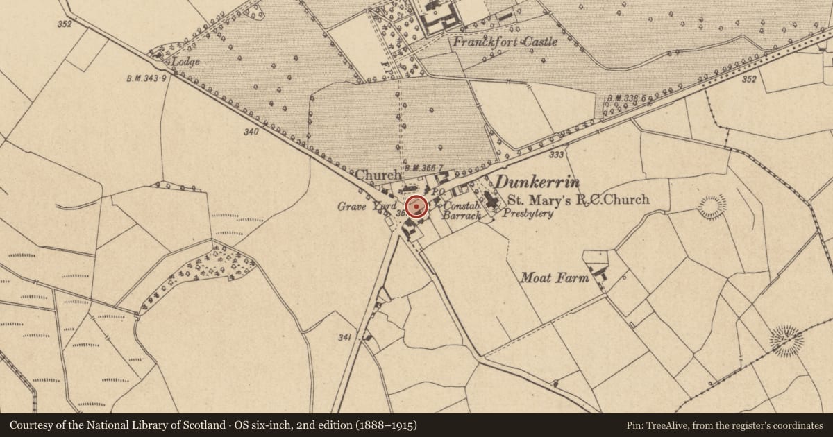 Ordnance Survey six-inch map, 2nd edition (1888–1915) covering the location of Settlement deserted - medieval, Franckfort, County Offaly, with a pin at the register's coordinates