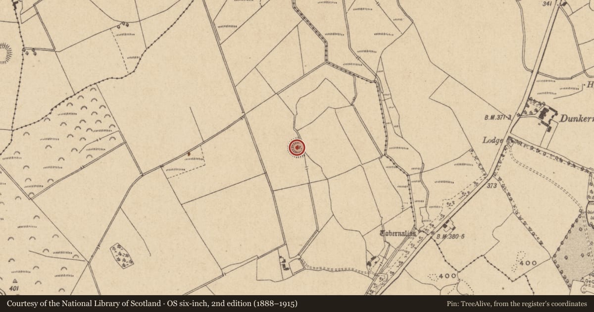Ordnance Survey six-inch map, 2nd edition (1888–1915) covering the location of Enclosure, Loughan, County Offaly, with a pin at the register's coordinates