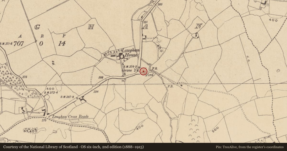 Ordnance Survey six-inch map, 2nd edition (1888–1915) covering the location of Cross, Loughan, County Offaly, with a pin at the register's coordinates