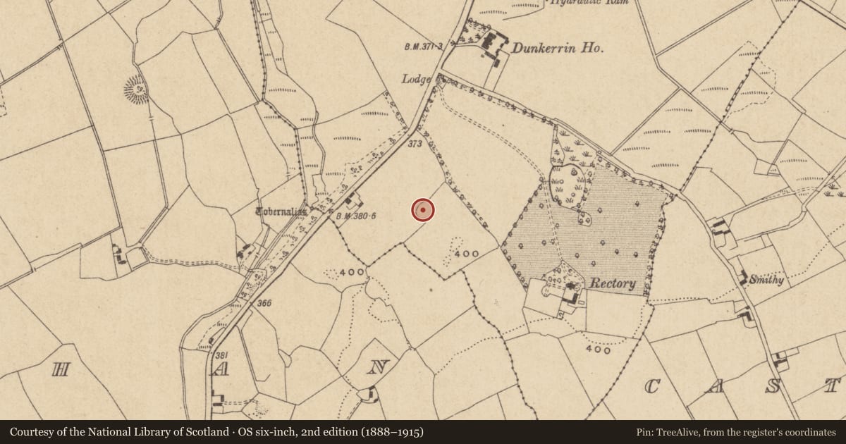 Ordnance Survey six-inch map, 2nd edition (1888–1915) covering the location of Ringfort - rath, Franckfort, County Offaly, with a pin at the register's coordinates