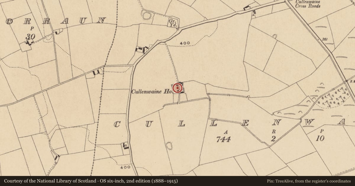 Ordnance Survey six-inch map, 2nd edition (1888–1915) covering the location of Bawn, Cullenwaine, County Offaly, with a pin at the register's coordinates