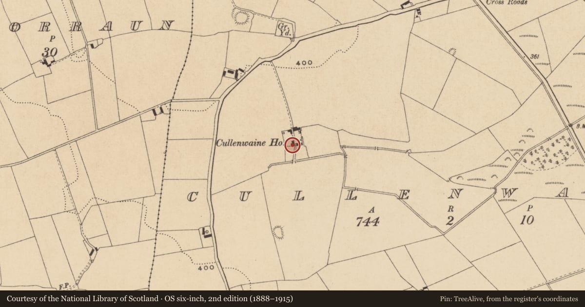 Ordnance Survey six-inch map, 2nd edition (1888–1915) covering the location of House - 17th century, Cullenwaine, County Offaly, with a pin at the register's coordinates