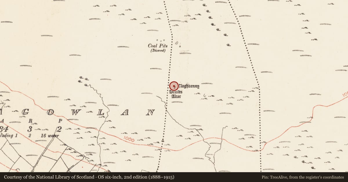 Ordnance Survey six-inch map, 2nd edition (1888–1915) covering the location of Mass-rock, Greaghnaglogh, County Roscommon, with a pin at the register's coordinates