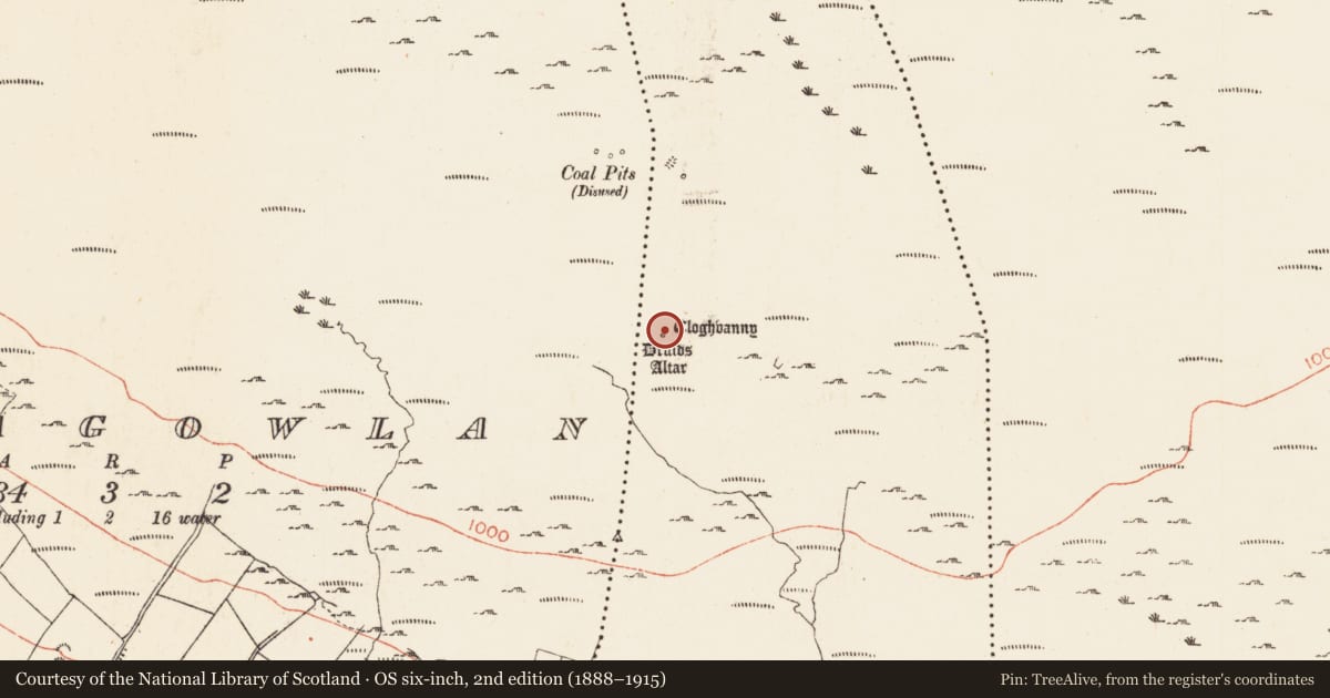 Ordnance Survey six-inch map, 2nd edition (1888–1915) covering the location of Mass-rock, Greaghnaglogh, County Roscommon, with a pin at the register's coordinates