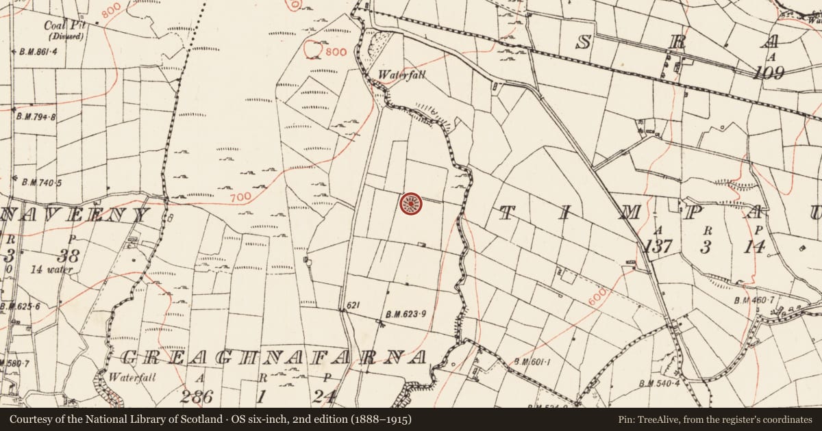 Ordnance Survey six-inch map, 2nd edition (1888–1915) covering the location of Ringfort - rath, Greaghnafarna, County Roscommon, with a pin at the register's coordinates