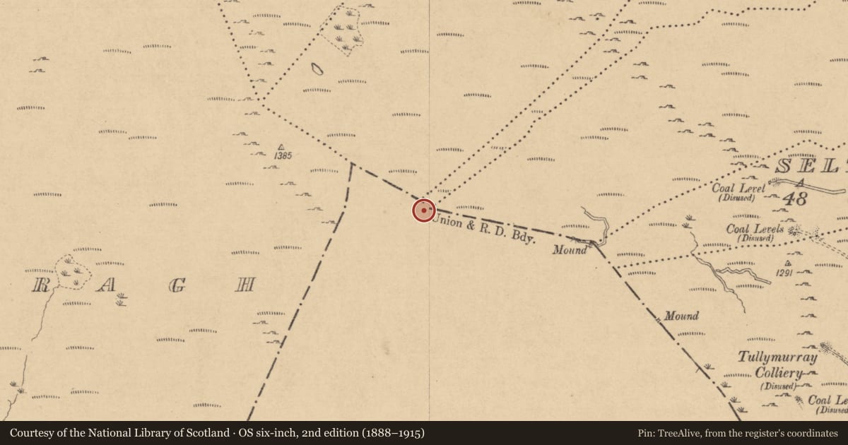 Ordnance Survey six-inch map, 2nd edition (1888–1915) covering the location of Boundary mound, Altagowlan, County Roscommon, with a pin at the register's coordinates