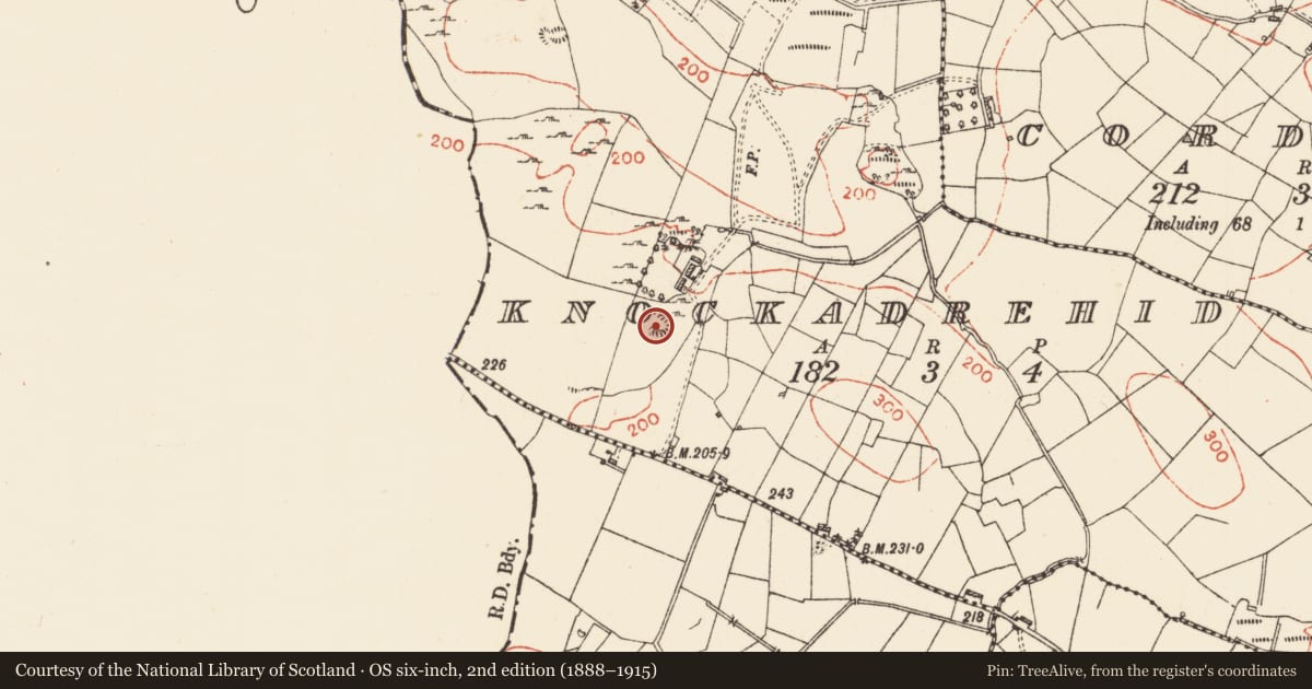 Ordnance Survey six-inch map, 2nd edition (1888–1915) covering the location of Ringfort - rath, Knockadrehid, County Roscommon, with a pin at the register's coordinates