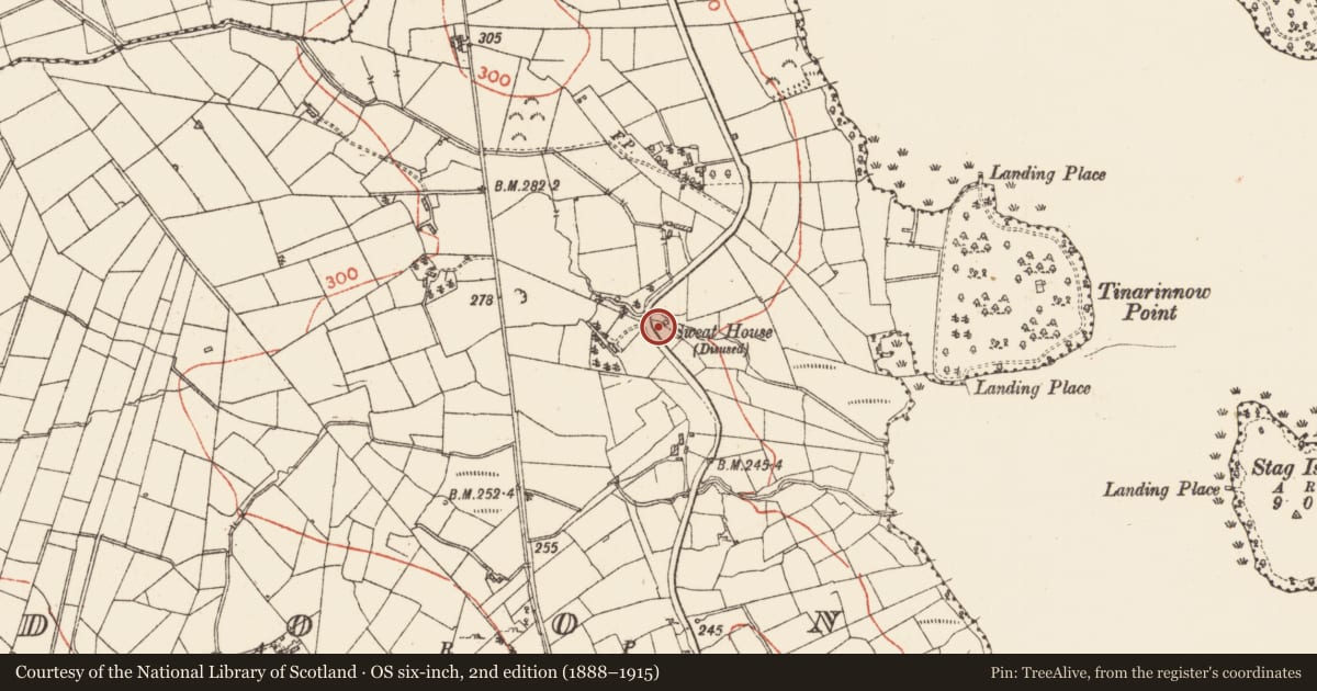 Ordnance Survey six-inch map, 2nd edition (1888–1915) covering the location of Sweathouse, Doon, County Roscommon, with a pin at the register's coordinates