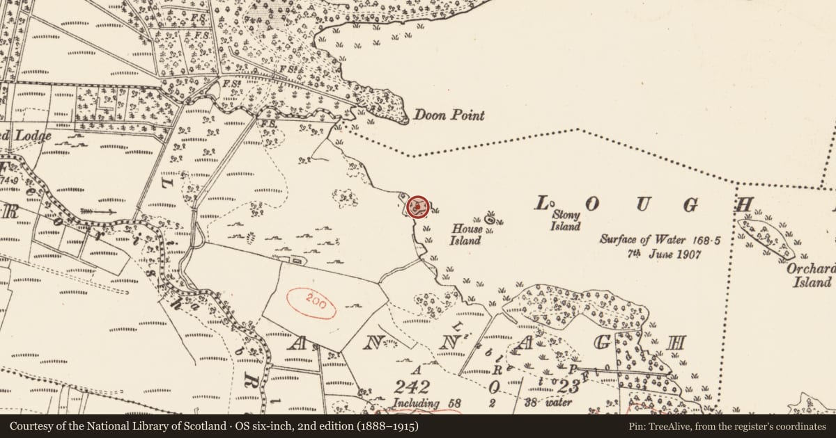 Ordnance Survey six-inch map, 2nd edition (1888–1915) covering the location of Promontory fort - inland, Annagh, County Roscommon, with a pin at the register's coordinates