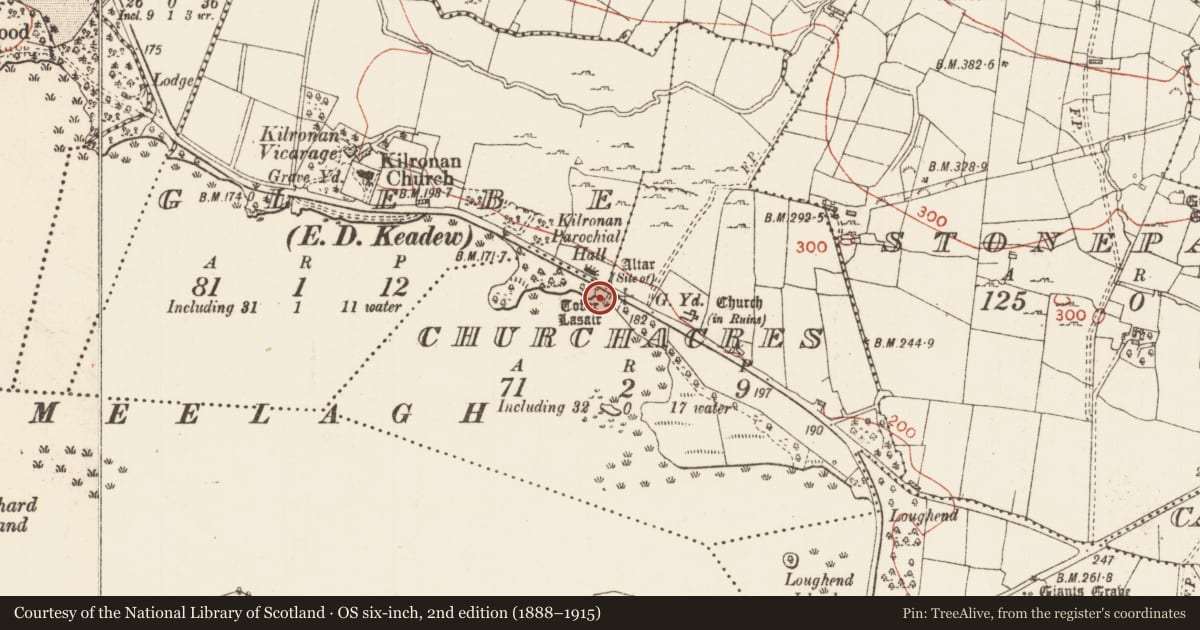 Ordnance Survey six-inch map, 2nd edition (1888–1915) covering the location of Altar, Churchacres, County Roscommon, with a pin at the register's coordinates