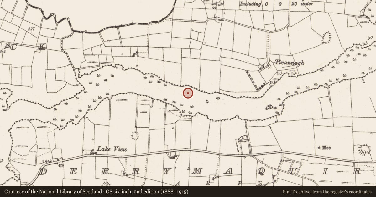 Ordnance Survey six-inch map, 2nd edition (1888–1915) covering the location of Crannog, Lough Gara, County Roscommon, with a pin at the register's coordinates