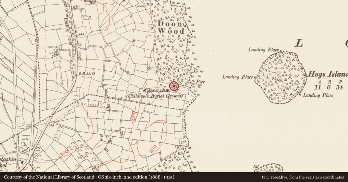 Ordnance Survey six-inch map, 2nd edition (1888–1915) covering the location of Ringfort - cashel, Doon, County Roscommon, with a pin at the register's coordinates