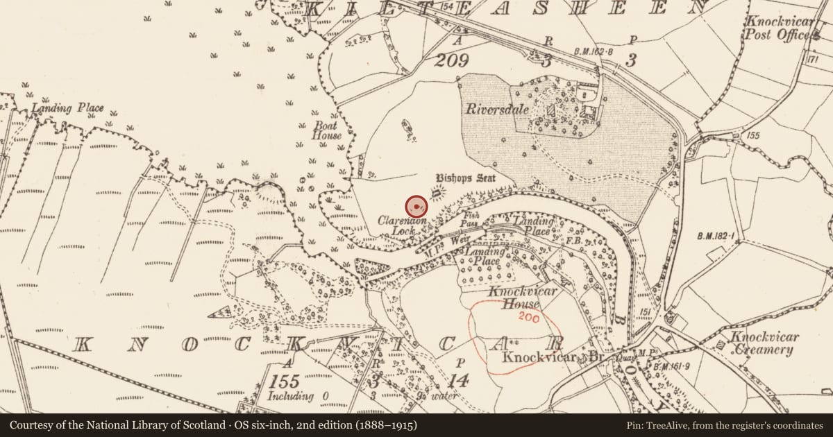 Ordnance Survey six-inch map, 2nd edition (1888–1915) covering the location of Burial, Kilteasheen, County Roscommon, with a pin at the register's coordinates