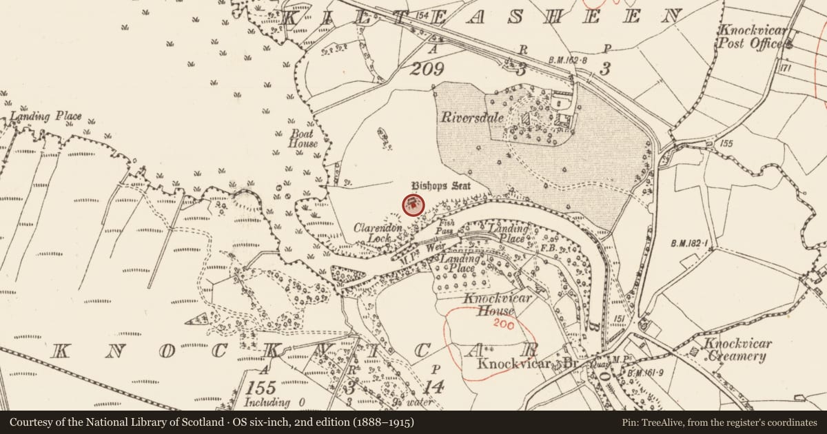 Ordnance Survey six-inch map, 2nd edition (1888–1915) covering the location of Kiln, Kilteasheen, County Roscommon, with a pin at the register's coordinates