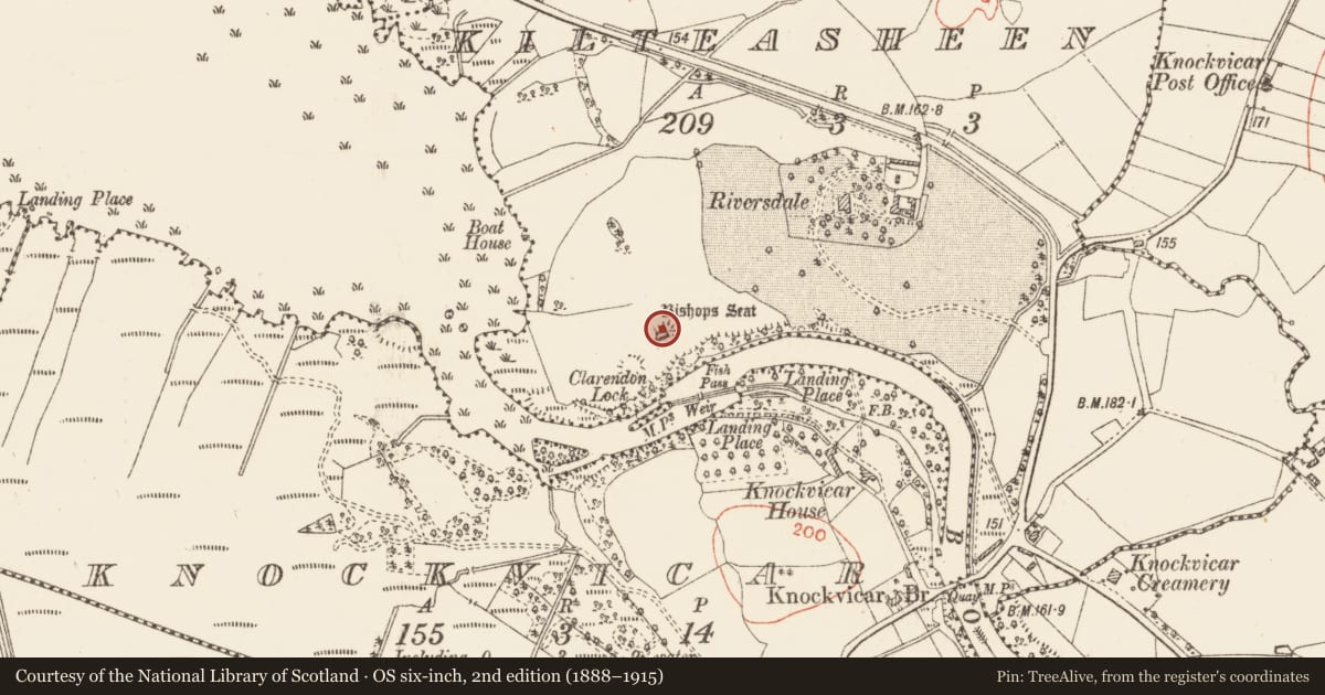 Ordnance Survey six-inch map, 2nd edition (1888–1915) covering the location of Ecclesiastical residence, Kilteasheen, County Roscommon, with a pin at the register's coordinates