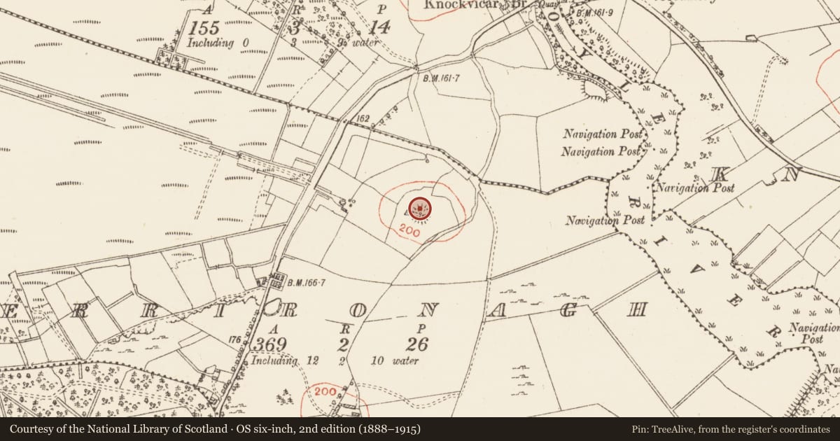 Ordnance Survey six-inch map, 2nd edition (1888–1915) covering the location of Ringfort - rath, Errironagh, County Roscommon, with a pin at the register's coordinates