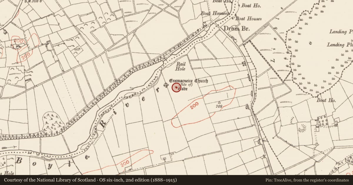 Ordnance Survey six-inch map, 2nd edition (1888–1915) covering the location of Souterrain, Warren Or Drum, County Roscommon, with a pin at the register's coordinates