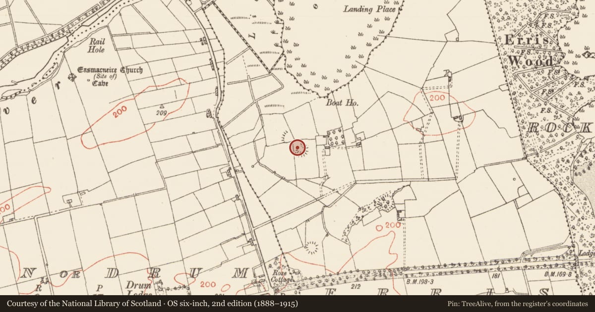 Ordnance Survey six-inch map, 2nd edition (1888–1915) covering the location of Ringfort - rath, Erris, County Roscommon, with a pin at the register's coordinates