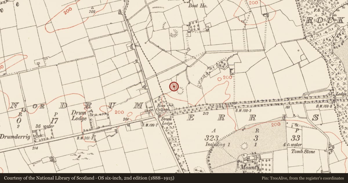 Ordnance Survey six-inch map, 2nd edition (1888–1915) covering the location of Burnt mound, Erris, County Roscommon, with a pin at the register's coordinates