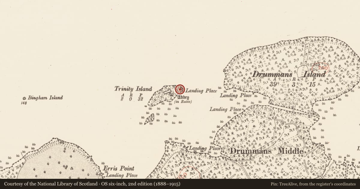 Ordnance Survey six-inch map, 2nd edition (1888–1915) covering the location of Slipway, Trinity Island, County Roscommon, with a pin at the register's coordinates