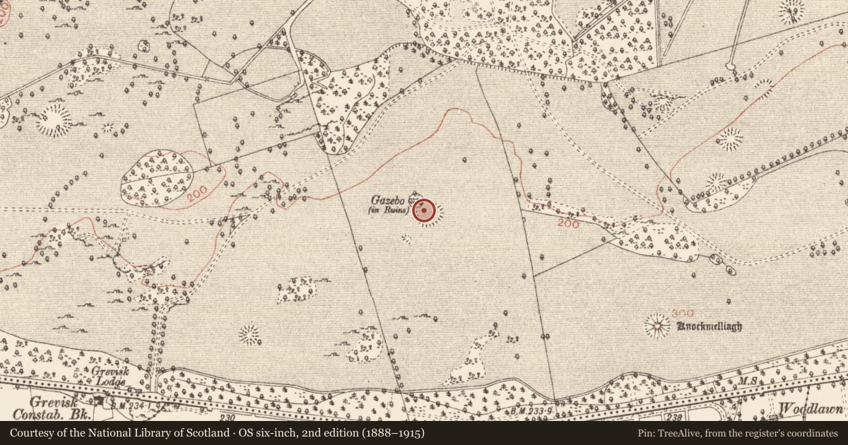 Ordnance Survey six-inch map, 2nd edition (1888–1915) covering the location of Ringfort - rath, Rockingham Demesne, County Roscommon, with a pin at the register's coordinates