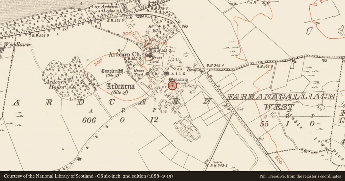 Ordnance Survey six-inch map, 2nd edition (1888–1915) covering the location of Religious house - Augustinian, of Arrouaise nuns, Ardcarn, County Roscommon, with a pin at the register's coordinates