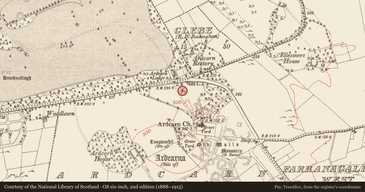 Ordnance Survey six-inch map, 2nd edition (1888–1915) covering the location of Cairn - unclassified, Ardcarn, County Roscommon, with a pin at the register's coordinates