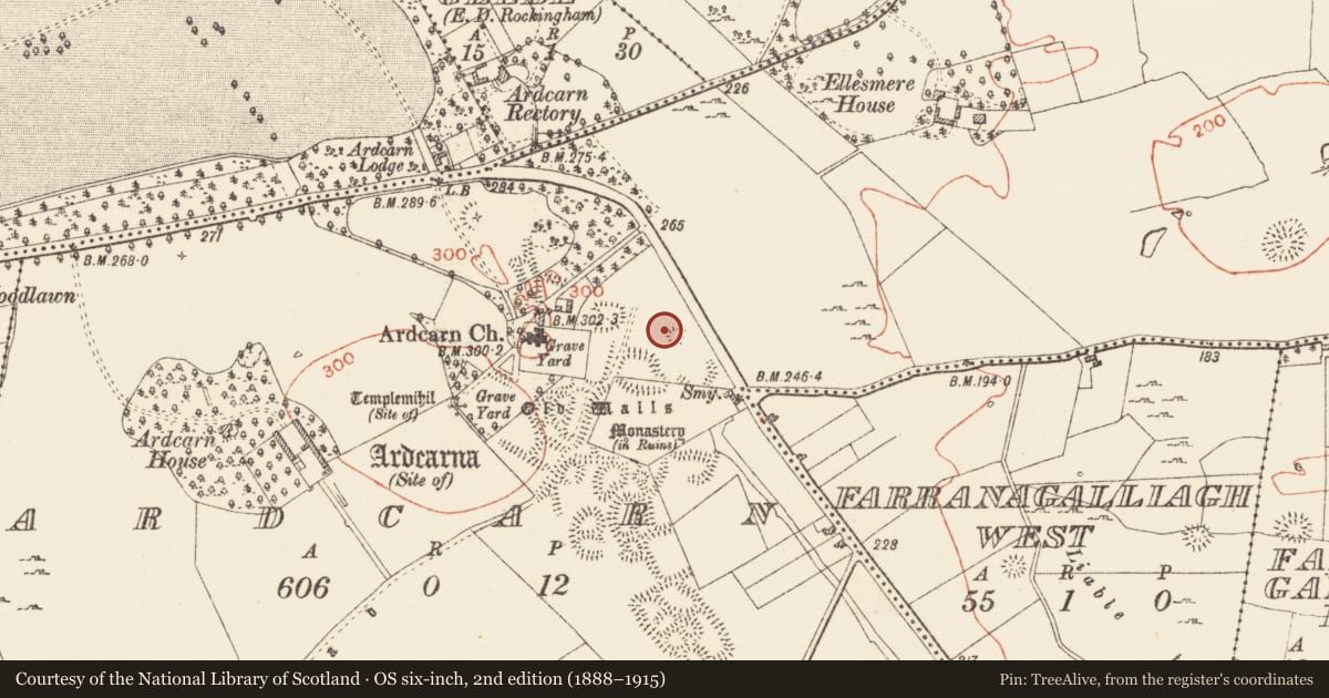 Ordnance Survey six-inch map, 2nd edition (1888–1915) covering the location of House - indeterminate date, Ardcarn, County Roscommon, with a pin at the register's coordinates