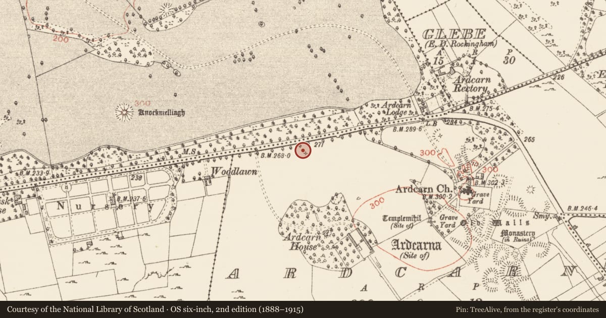 Ordnance Survey six-inch map, 2nd edition (1888–1915) covering the location of Mound, Ardcarn, County Roscommon, with a pin at the register's coordinates