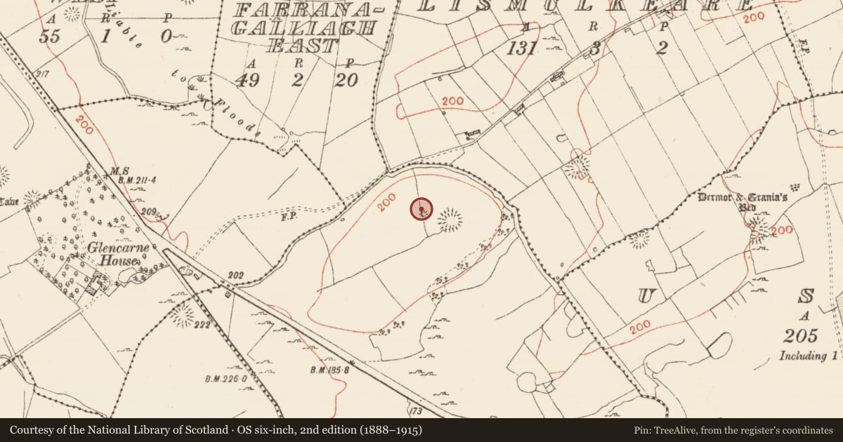 Ordnance Survey six-inch map, 2nd edition (1888–1915) covering the location of Earthwork, Ardconra, County Roscommon, with a pin at the register's coordinates