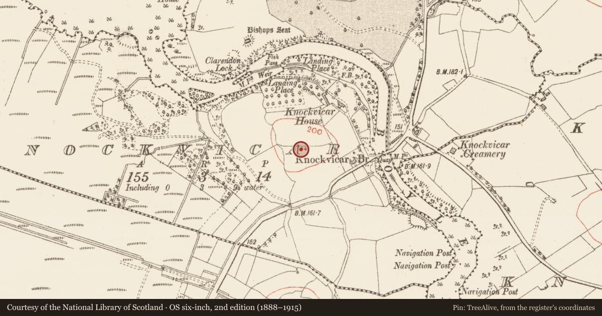 Ordnance Survey six-inch map, 2nd edition (1888–1915) covering the location of Religious house - Franciscan Third Order Regular, Knockvicar, County Roscommon, with a pin at the register's coordinates