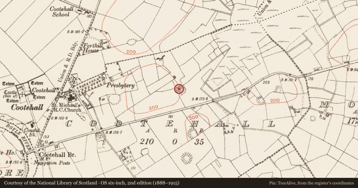 Ordnance Survey six-inch map, 2nd edition (1888–1915) covering the location of Ringfort - rath, Cootehall, County Roscommon, with a pin at the register's coordinates