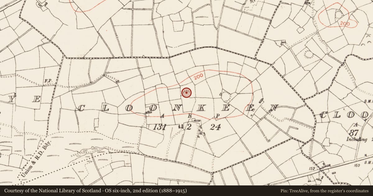 Ordnance Survey six-inch map, 2nd edition (1888–1915) covering the location of Ringfort - rath, Cloonkeen, County Roscommon, with a pin at the register's coordinates